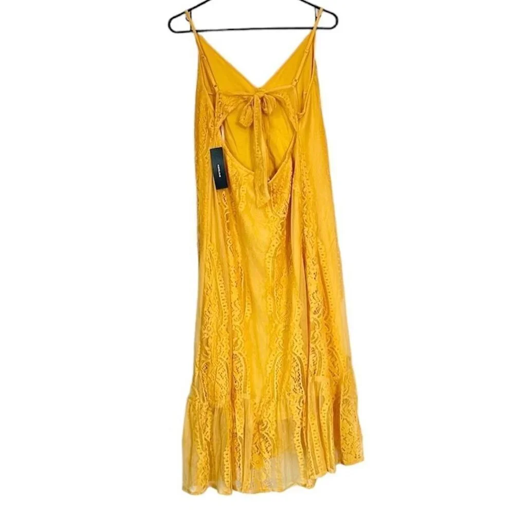 NWT Lulus Zahria Golden Yellow Lace Button Front Midi Dress - Size Large